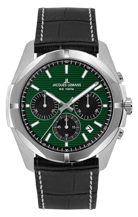 Мужские часы Jacques Lemans Classic 1-2180F, механизм кварцевый, циферблат зеленый, браслет кожа — Изображение 1