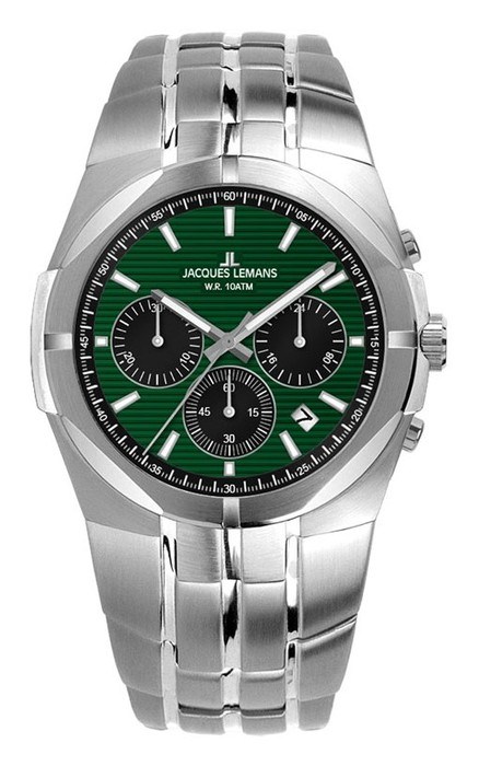 Мужские часы Jacques Lemans Classic 1-2181D, механизм кварцевый, циферблат зеленый, браслет нержавеющая сталь — Изображение 1