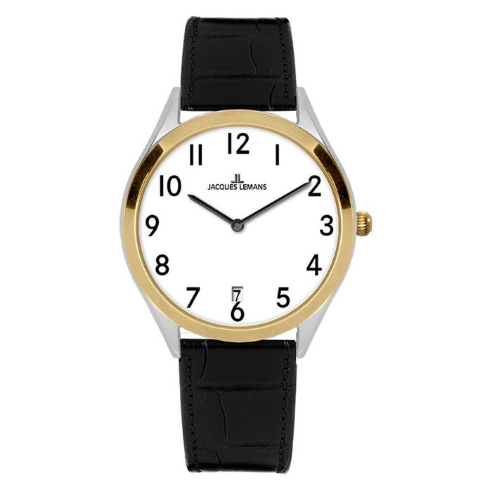 Мужские часы Jacques Lemans Classic 1-2185B, механизм кварцевый, циферблат белый, браслет кожа — Изображение 1