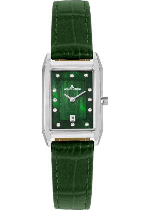 Женские часы Jacques Lemans Classic 1-2189D, механизм кварцевый, циферблат зеленый, браслет кожа — Изображение 1