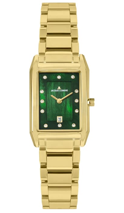Женские часы Jacques Lemans Classic 1-2189L, механизм кварцевый, циферблат зеленый, браслет нержавеющая сталь + pvd — Изображение 1