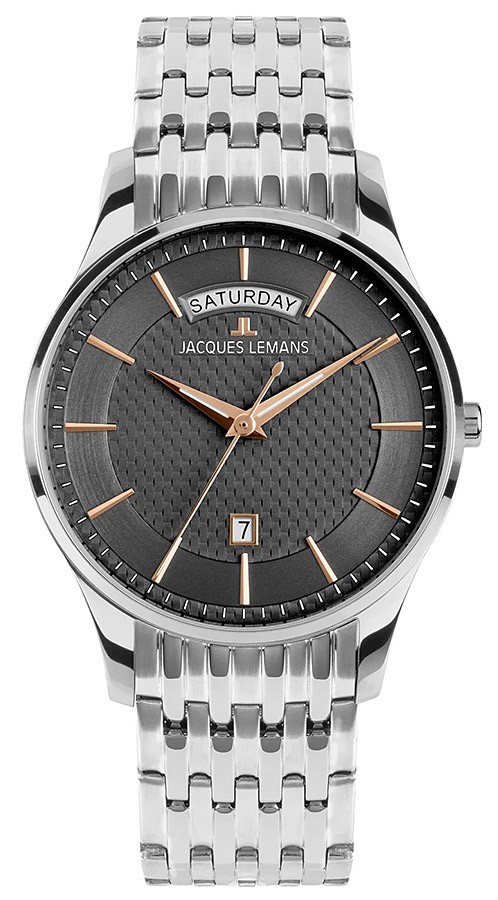 Мужские часы Jacques Lemans London 1-2193I, механизм кварцевый, циферблат серый, браслет нержавеющая сталь — Изображение 1