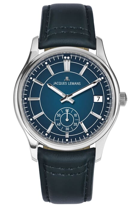 Мужские часы Jacques Lemans Classic 1-2197B, механизм кварцевый, циферблат синий, браслет кожа — Изображение 1