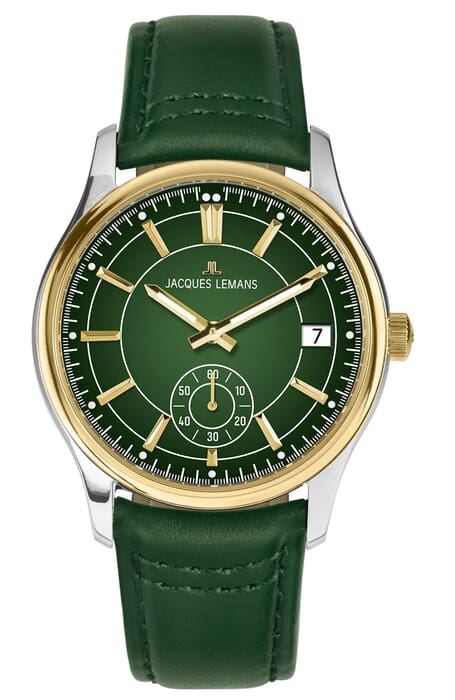 Мужские часы Jacques Lemans Classic 1-2197D, механизм кварцевый, циферблат зеленый, браслет кожа — Изображение 1