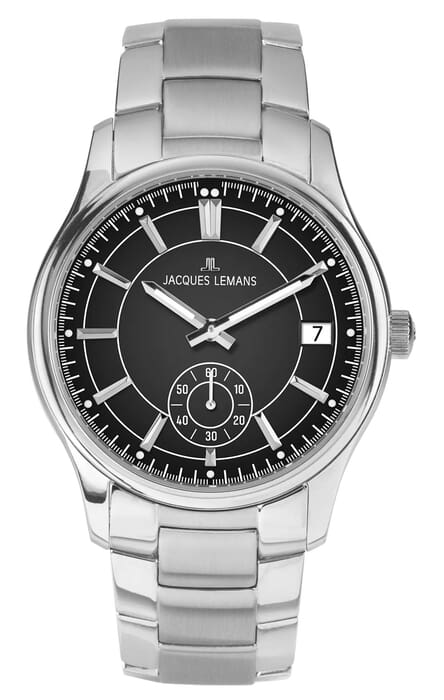 Мужские часы Jacques Lemans Classic 1-2197F, механизм кварцевый, циферблат черный, браслет нержавеющая сталь — Изображение 1