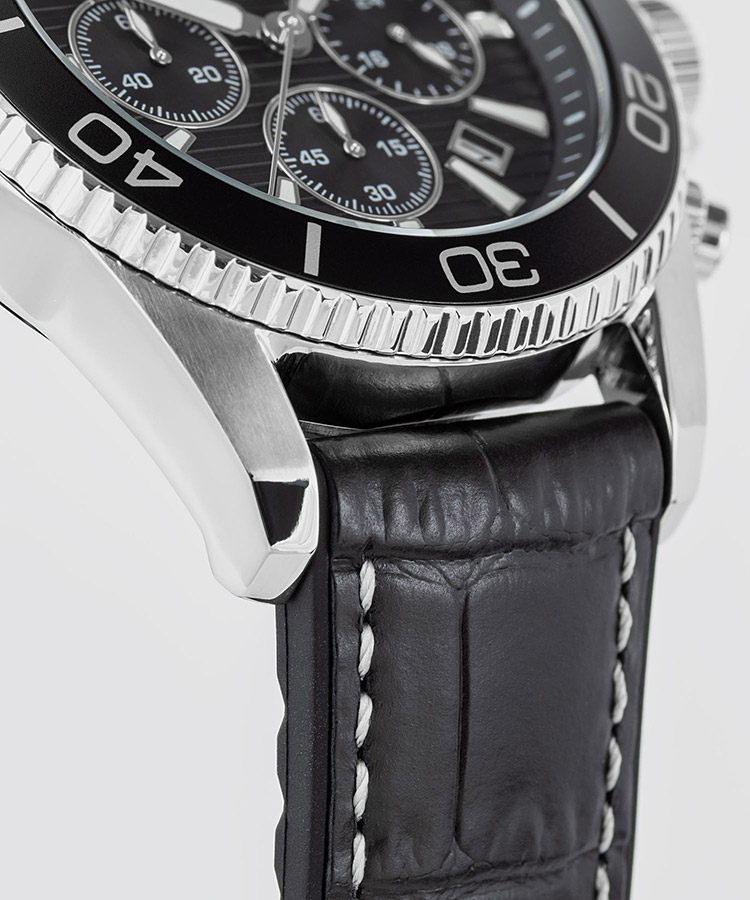 Мужские часы Jacques Lemans Liverpool 1-2206A, механизм кварцевый хронограф, циферблат черный, браслет кожа + силикон — Изображение 4
