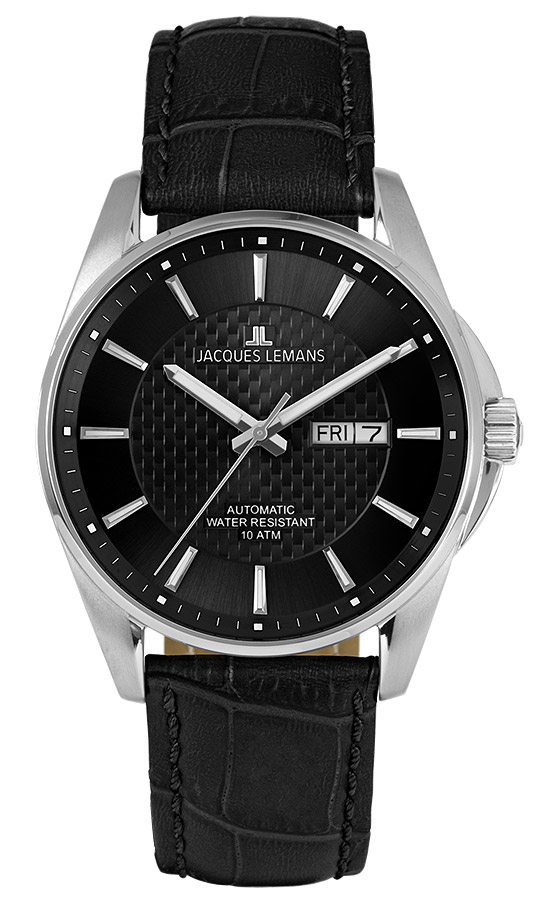 Мужские часы Jacques Lemans Classic 1-2210A, механизм механический с автоподзаводом, циферблат черный, браслет кожа — Изображение 1