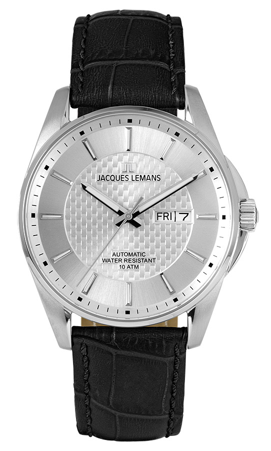 Мужские часы Jacques Lemans Classic 1-2210B, механизм механический с автоподзаводом, циферблат белый, браслет кожа — Изображение 1