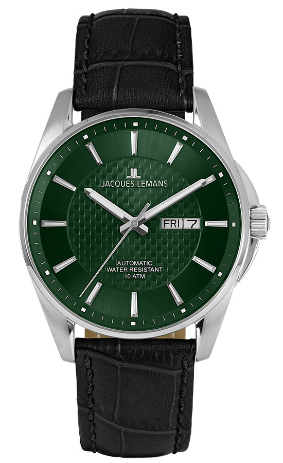 Мужские часы Jacques Lemans Classic 1-2210C, механизм механический с автоподзаводом, циферблат зеленый, браслет кожа — Изображение 1