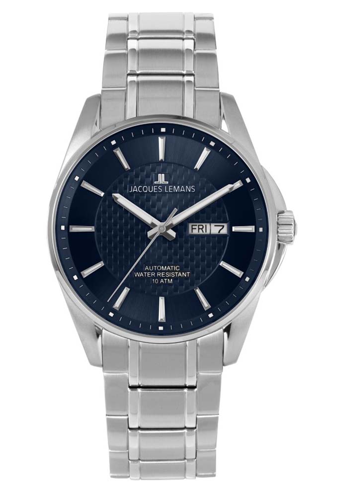 Мужские часы Jacques Lemans Classic 1-2210i, механизм механический с автоподзаводом, циферблат синий, браслет нержавеющая сталь — Изображение 1