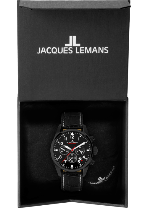 Мужские часы Jacques Lemans Classic 42-2F, механизм кварцевый, циферблат черный, браслет кожа — Изображение 5