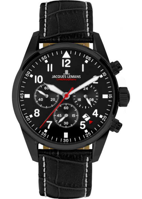 Мужские часы Jacques Lemans Classic 42-2F, механизм кварцевый, циферблат черный, браслет кожа — Изображение 1