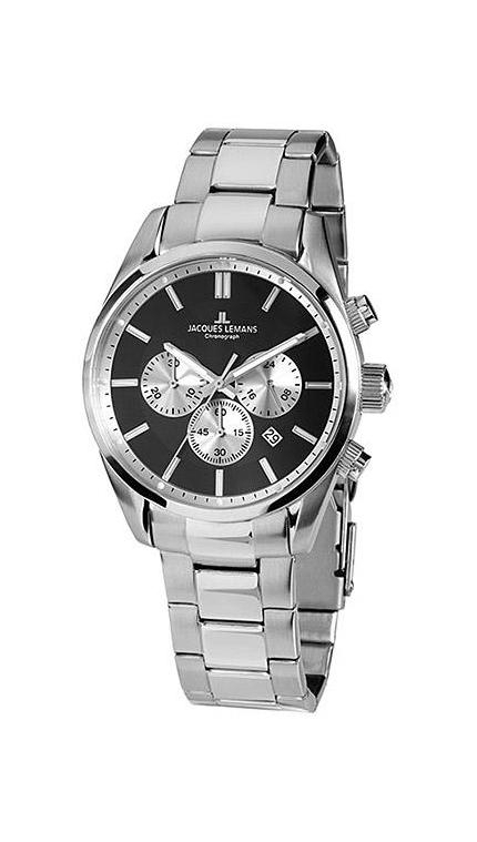 Мужские часы Jacques Lemans Sport 42-6E, механизм кварцевый хронограф, циферблат черный, браслет сталь — Изображение 1