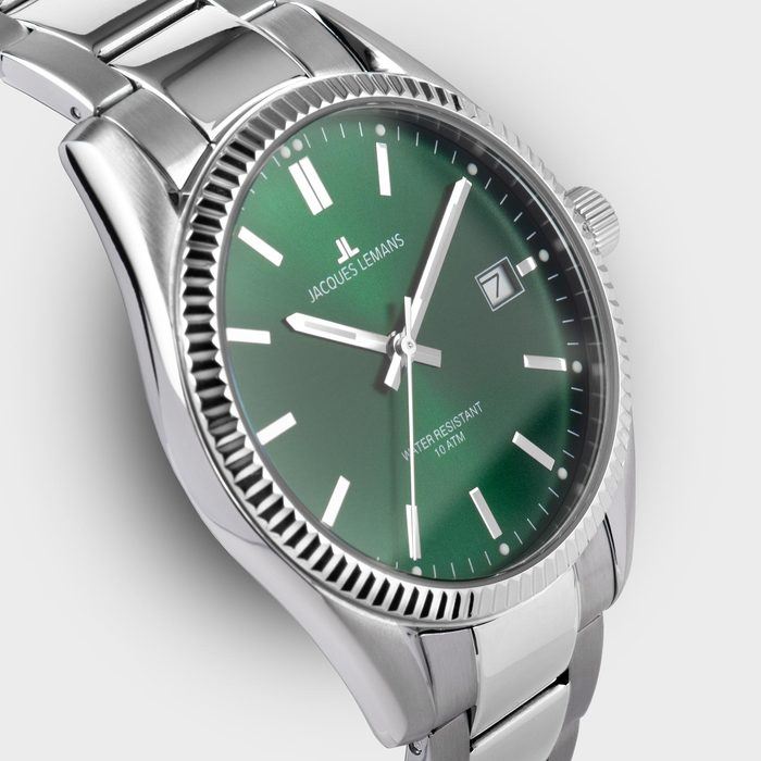 Мужские часы Jacques Lemans Classic 50-3E, механизм кварцевый, циферблат зеленый, браслет нержавеющая сталь — Изображение 2