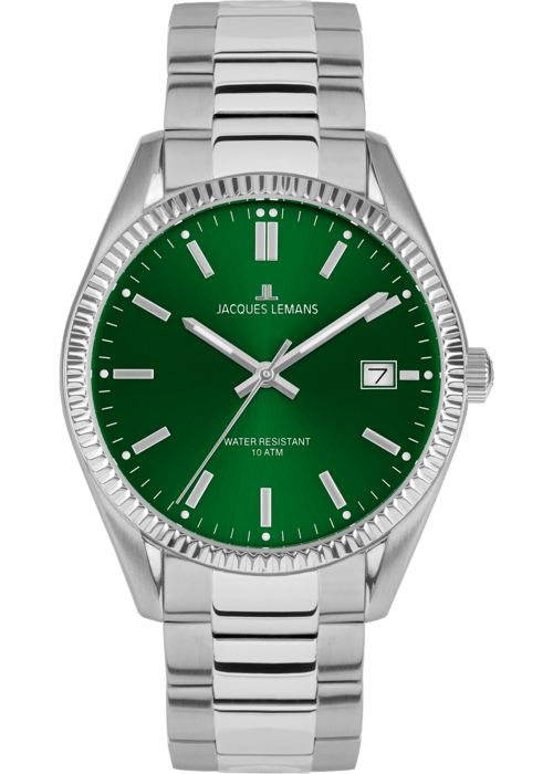 Мужские часы Jacques Lemans Classic 50-3E, механизм кварцевый, циферблат зеленый, браслет нержавеющая сталь — Изображение 1