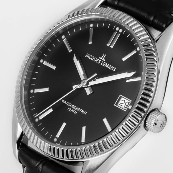 Мужские часы Jacques Lemans Classic 50-3P, механизм кварцевый, циферблат черный, браслет кожа — Изображение 2