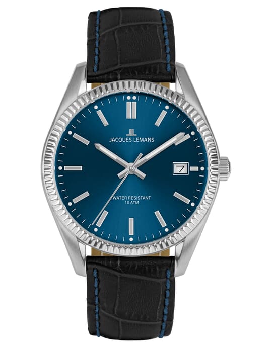 Мужские часы Jacques Lemans Classic 50-3R, механизм кварцевый, циферблат синий, браслет кожа — Изображение 1