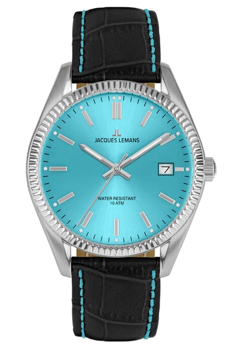 Мужские часы Jacques Lemans Classic 50-3S, механизм кварцевый, циферблат голубой, браслет кожа — Изображение 1