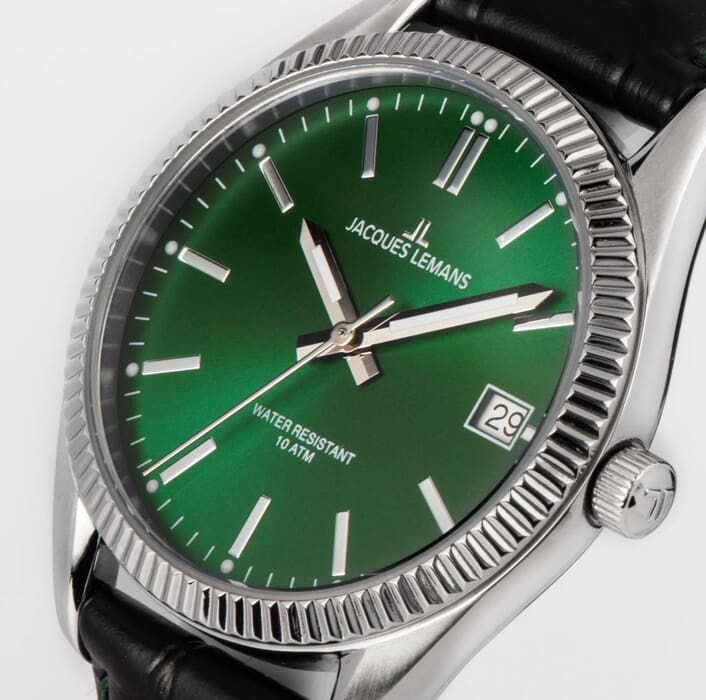 Мужские часы Jacques Lemans Classic 50-3T, механизм кварцевый, циферблат зеленый, браслет кожа — Изображение 2