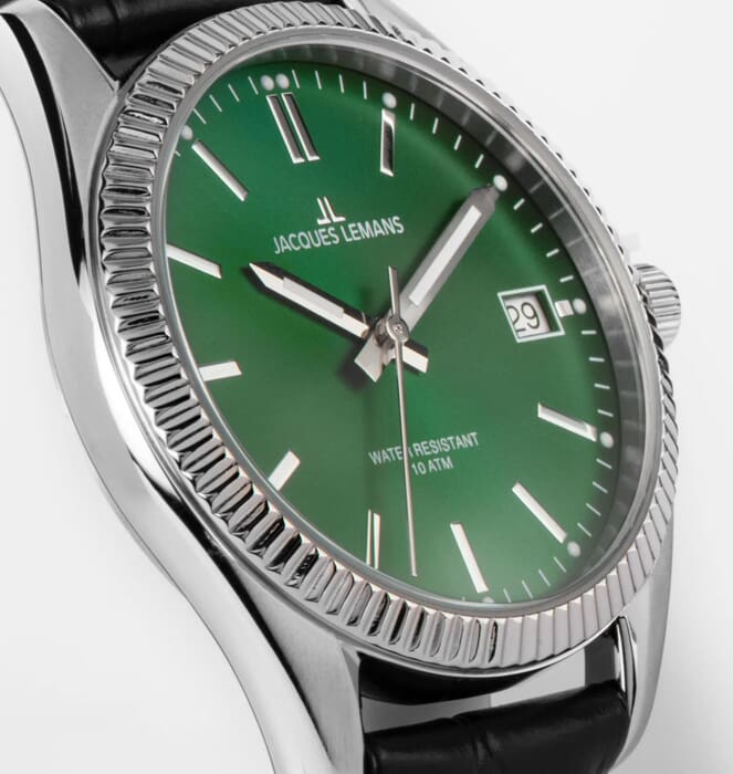 Мужские часы Jacques Lemans Classic 50-3T, механизм кварцевый, циферблат зеленый, браслет кожа — Изображение 3