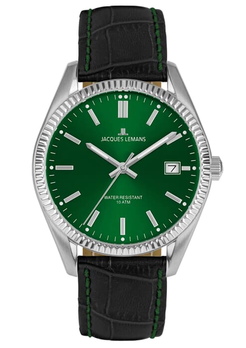 Мужские часы Jacques Lemans Classic 50-3T, механизм кварцевый, циферблат зеленый, браслет кожа — Изображение 1