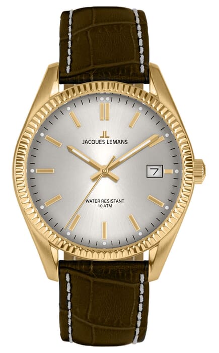 Мужские часы Jacques Lemans Classic 50-3X, механизм кварцевый, циферблат серебристый, браслет кожа — Изображение 1