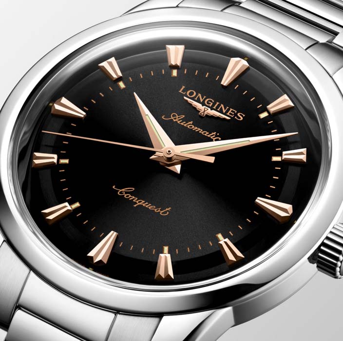 Мужские часы Longines Conquest Heritage L1.650.4.52.6, механизм механический с автоподзаводом, циферблат черный, браслет нержавеющая сталь — Изображение 2