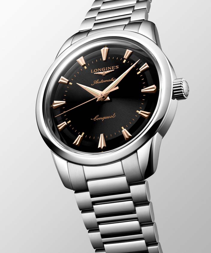 Мужские часы Longines Conquest Heritage L1.650.4.52.6, механизм механический с автоподзаводом, циферблат черный, браслет нержавеющая сталь — Изображение 4