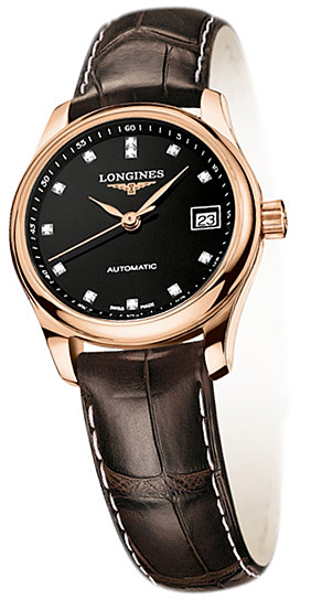 Женские часы Longines The Longines Master Collection L2.128.8.57.3, механизм механический с автоподзаводом, циферблат черный, браслет кожа — Изображение 2