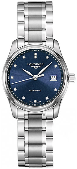 Женские часы Longines The Longines Master Collection L2.257.4.97.6, механизм механический с автоподзаводом, циферблат синий, браслет нержавеющая сталь — Изображение 1