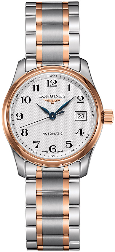 Женские часы Longines The Longines Master Collection L2.257.5.79.7, механизм механический с автоподзаводом, циферблат белый, браслет нержавеющая сталь + золото 18к — Изображение 1