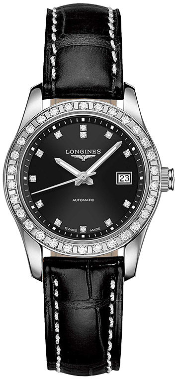 Женские механический с автоподзаводом часы Longines Conquest Classic L2.285.0.57.3 черный кожа — Изображение 1
