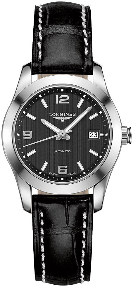 Женские механический с автоподзаводом часы Longines Conquest Classic L2.285.4.56.3 черный кожа — Изображение 1