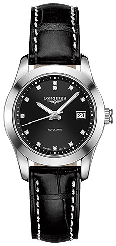Женские механический с автоподзаводом часы Longines Conquest Classic L2.285.4.58.3 черный кожа — Изображение 1