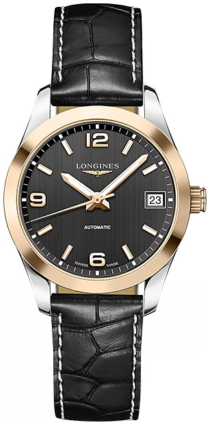 Женские механический с автоподзаводом часы Longines Conquest Classic L2.385.5.56.3 черный кожа — Изображение 1