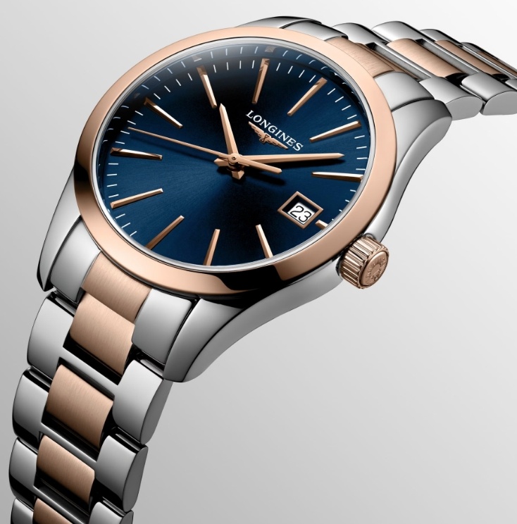 Женские часы Longines Conquest Classic L2.386.3.92.7, механизм кварцевый, циферблат синий, браслет нержавеющая сталь + розовое pvd — Изображение 2