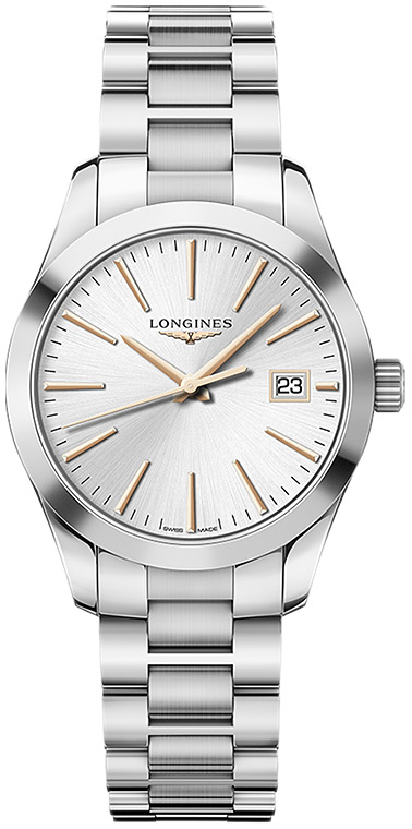 Женские часы Longines Conquest Classic L2.386.4.72.6, механизм кварцевый, циферблат серебристый, браслет нержавеющая сталь — Изображение 1