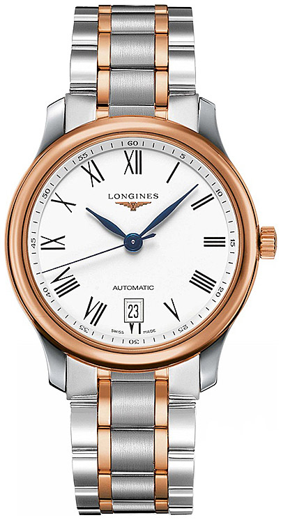 Мужские часы Longines The Longines Master Collection L2.628.5.19.7, механизм механический с автоподзаводом, циферблат белый, браслет нержавеющая сталь + золото 18к — Изображение 1