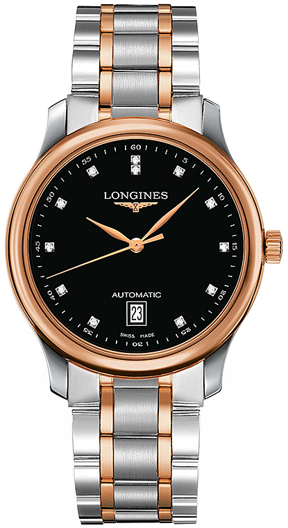 Мужские часы Longines The Longines Master Collection L2.628.5.59.7, механизм механический с автоподзаводом, циферблат черный, браслет нержавеющая сталь + золото 18к — Изображение 1
