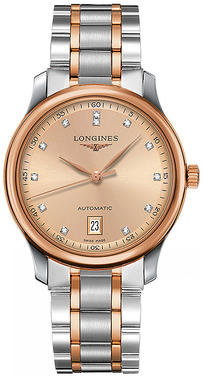 Мужские часы Longines The Longines Master Collection L2.628.5.99.7, механизм механический с автоподзаводом, циферблат розовый, браслет нержавеющая сталь + золото 18к — Изображение 1