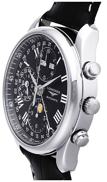Мужские механический хронограф с автоподзаводом часы Longines The Longines Master Collection L2.673.4.51.7 черный кожа — Изображение 2