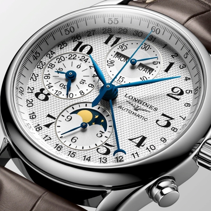 Мужские часы Longines The Longines Master Collection L2.673.4.78.3, механизм механический хронограф с автоподзаводом, циферблат серебристый, браслет кожа — Изображение 4