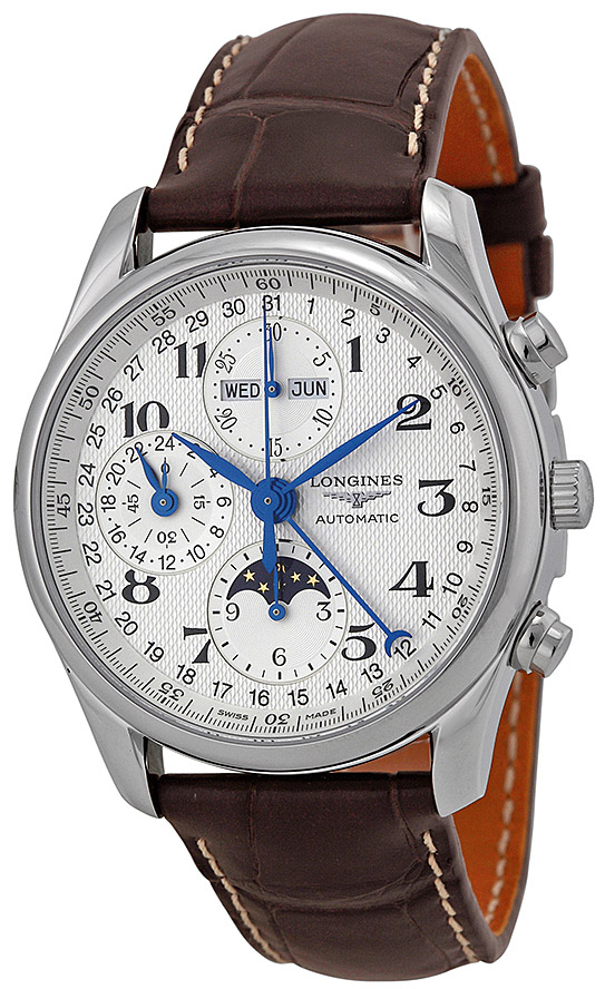 Мужские часы Longines The Longines Master Collection L2.673.4.78.3, механизм механический хронограф с автоподзаводом, циферблат серебристый, браслет кожа — Изображение 9