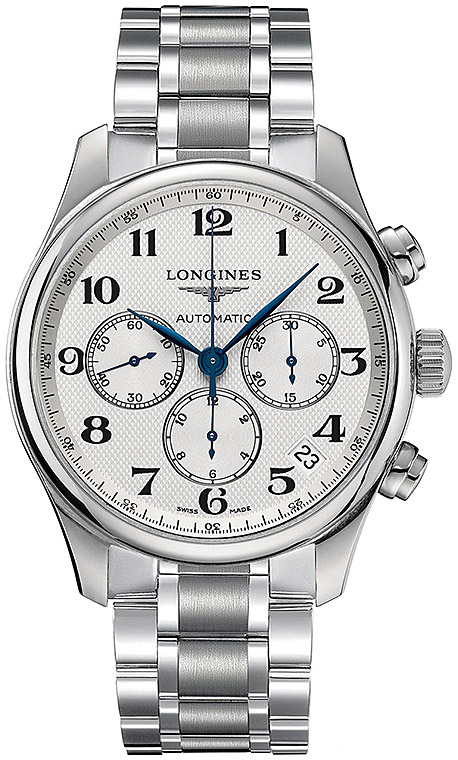 Мужские часы Longines The Longines Master Collection L2.693.4.78.6, механизм механический хронограф с автоподзаводом, циферблат серебристый, браслет нержавеющая сталь — Изображение 1
