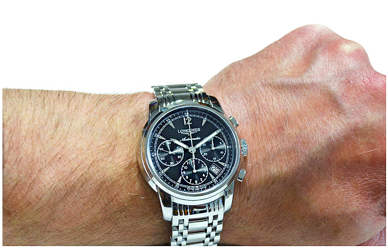 Мужские часы Longines Saint-Imier Collection L2.752.4.52.6, механизм механический хронограф с автоподзаводом, циферблат черный, браслет нержавеющая сталь — Изображение 3