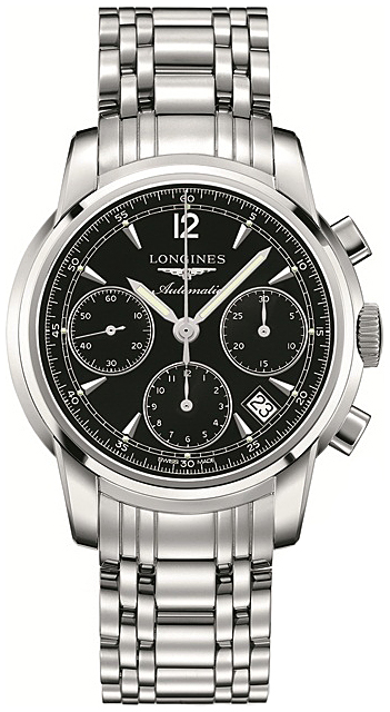 Мужские часы Longines Saint-Imier Collection L2.752.4.52.6, механизм механический хронограф с автоподзаводом, циферблат черный, браслет нержавеющая сталь — Изображение 1