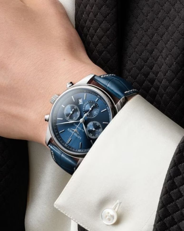 Мужские часы Longines The Longines Master Collection L2.759.4.92.2, механизм механический хронограф с автоподзаводом, циферблат синий, браслет кожа — Изображение 2