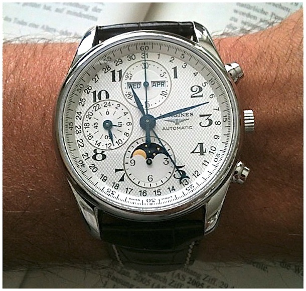 Мужские часы Longines The Longines Master Collection L2.773.4.78.5, механизм механический хронограф с автоподзаводом, циферблат серебристый, браслет кожа — Изображение 3