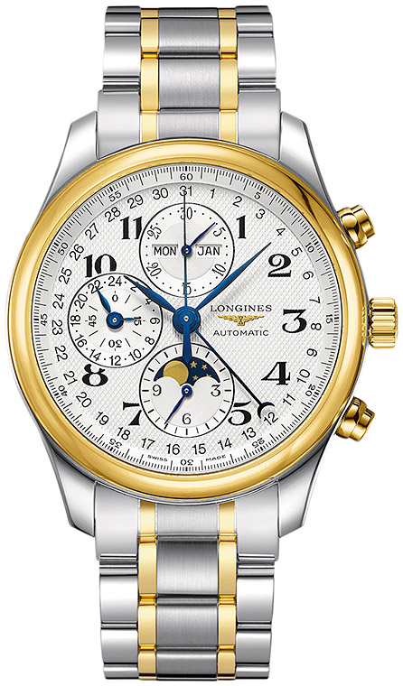 Мужские механический хронограф с автоподзаводом часы Longines The Longines Master Collection L2.773.5.78.7 серебристый нержавеющая сталь + золото 18к — Изображение 1