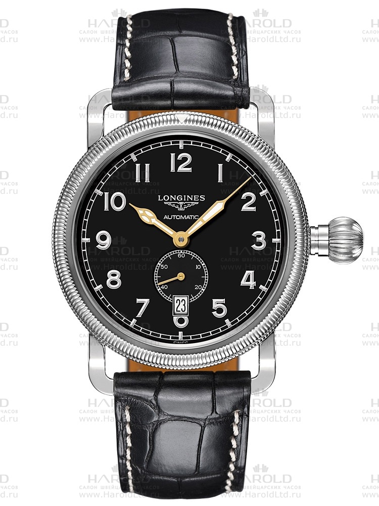 Мужские часы Longines Heritage L2.777.4.53.2, механизм механический с автоподзаводом, циферблат черный, браслет кожа — Изображение 1